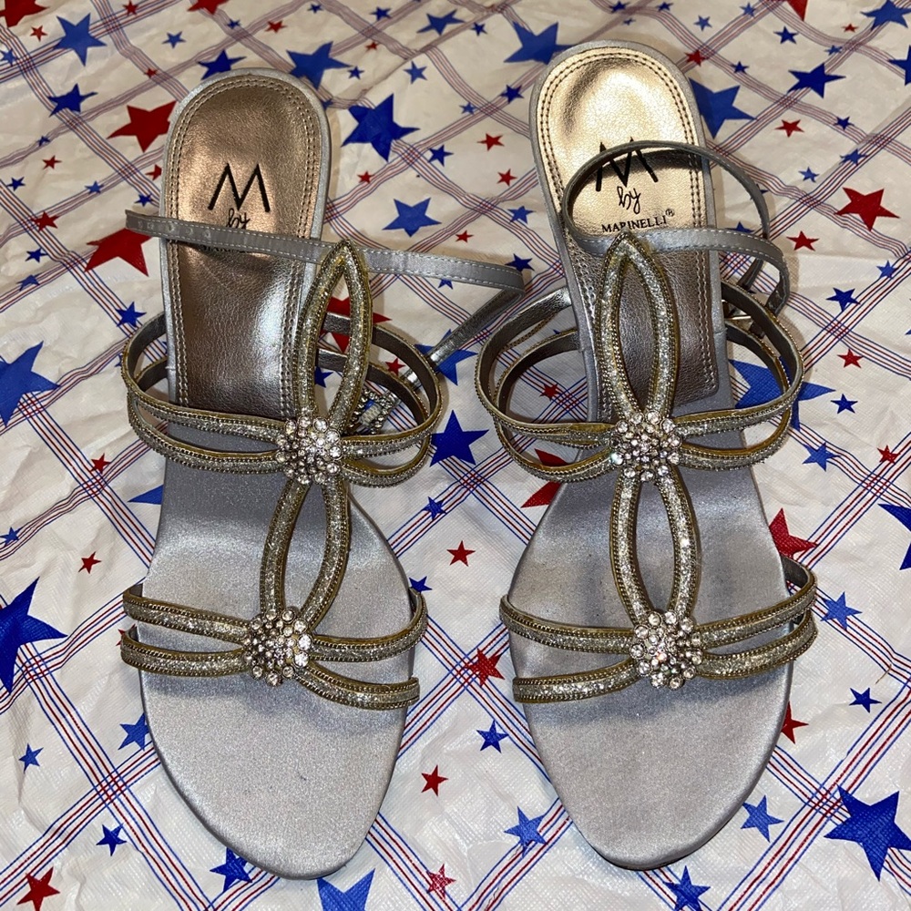M by Marinelli Silver Crystal&Beaded Heels Size 9